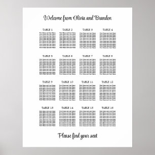 Affiche de plan de table de mariage élégant à 16 t
