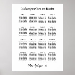 Affiche de plan de table de mariage élégant à 16 t