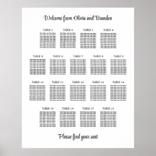 Affiche de plan de table de mariage élégant à 18 t