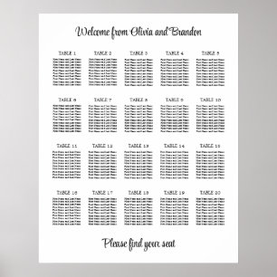 Affiche de plan de table de mariage élégant à 20 t