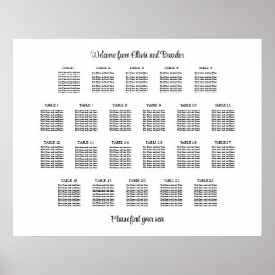Affiche de plan de table de mariage élégant à 22 t