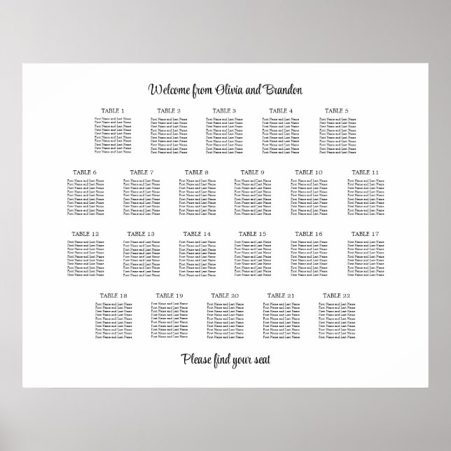 Affiche de plan de table de mariage élégant à 22 t (Devant)