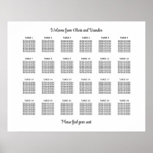 Affiche de plan de table de mariage élégant à 24 t