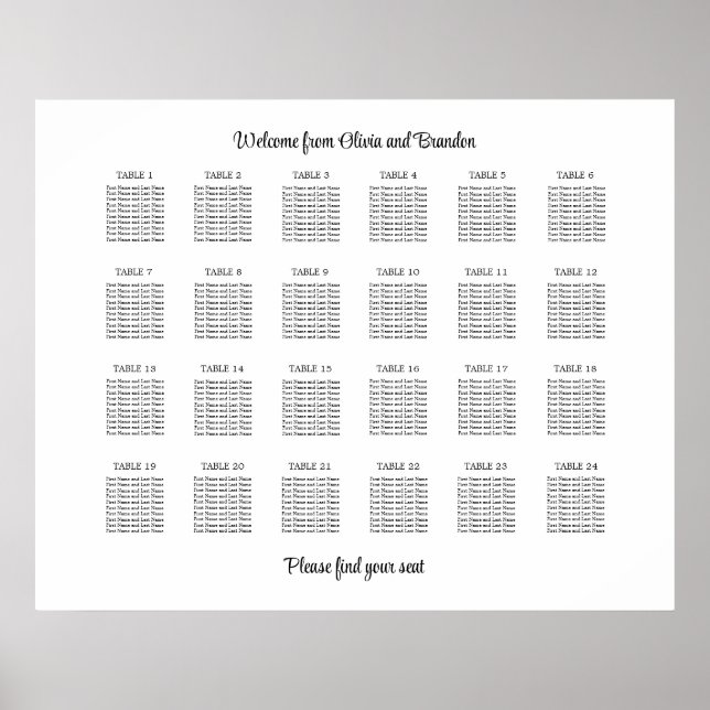 Affiche de plan de table de mariage élégant à 24 t (Devant)