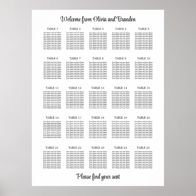 Affiche de plan de table de mariage élégant à 25 t (Devant)