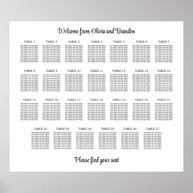 Affiche de plan de table de mariage élégant à 27 t (Devant)