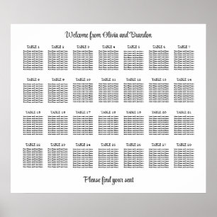 Affiche de plan de table de mariage élégant à 28 t
