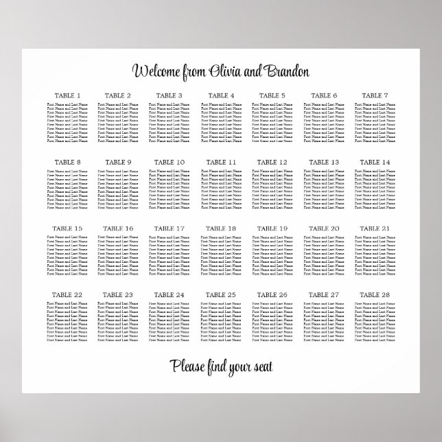 Affiche de plan de table de mariage élégant à 28 t (Devant)