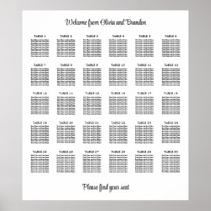 Affiche de plan de table de mariage élégant à 30 t