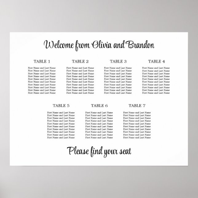 Affiche de plan de table de mariage élégant à 7 ta (Devant)