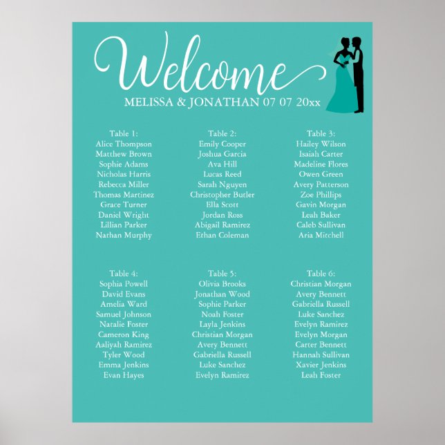Affiche de plan de table de mariage élégant blanc  (Devant)