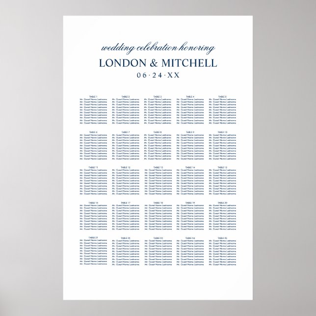 Affiche de plan de table de mariage élégante et cl (Devant)