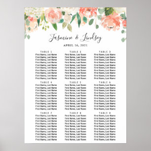 Affiche de plan de table de mariage floral pêche c