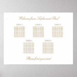 Affiche de plan de table de mariage Golden Beige 5