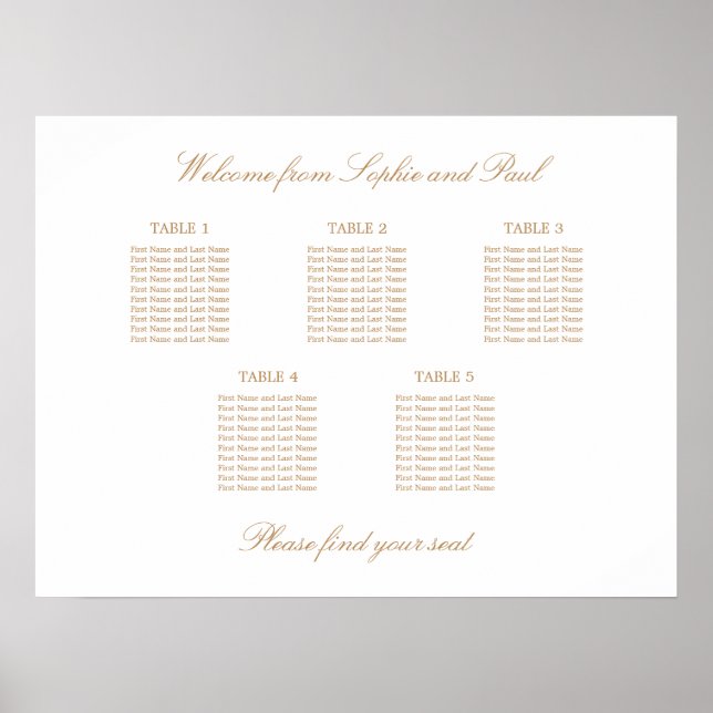 Affiche de plan de table de mariage Golden Beige 5 (Devant)