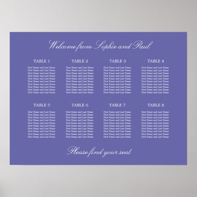 Affiche de plan de table de mariage Lavande 8 (Devant)