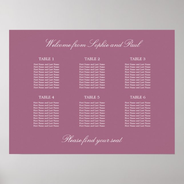 Affiche de plan de table de mariage Mauve 6 (Devant)