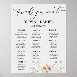 Affiche de plan de table de mariage minimal simple