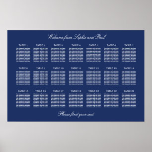 Affiche de plan de table de mariage Navy Blue 21
