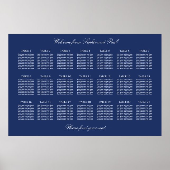 Affiche de plan de table de mariage Navy Blue 21 (Devant)