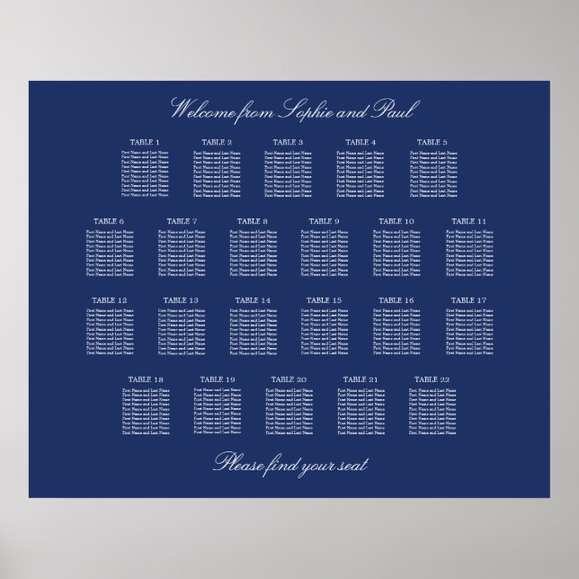 Affiche de plan de table de mariage Navy Blue 22 (Devant)