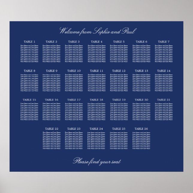 Affiche de plan de table de mariage Navy Blue 26 (Devant)