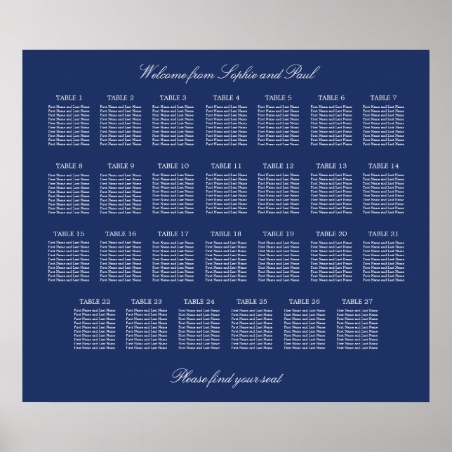 Affiche de plan de table de mariage Navy Blue 27 (Devant)