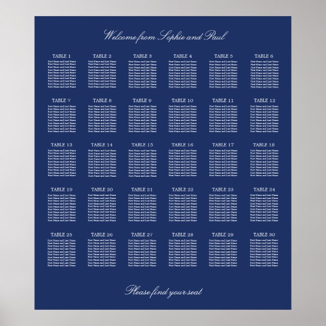 Affiche de plan de table de mariage Navy Blue 30 (Devant)
