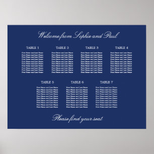 Affiche de plan de table de mariage Navy Blue 7