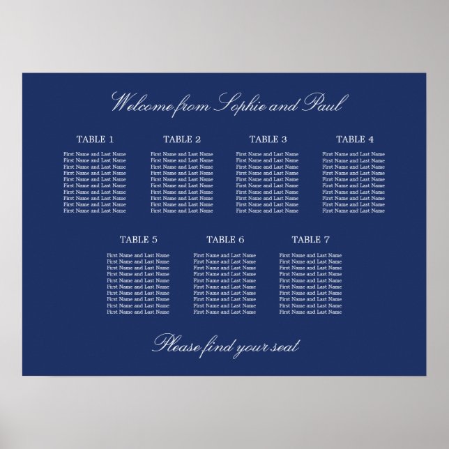 Affiche de plan de table de mariage Navy Blue 7 (Devant)