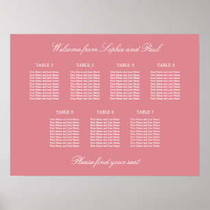 Affiche de plan de table de mariage rose poudré 7