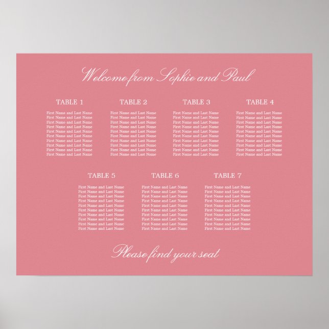 Affiche de plan de table de mariage rose poudré 7 (Devant)