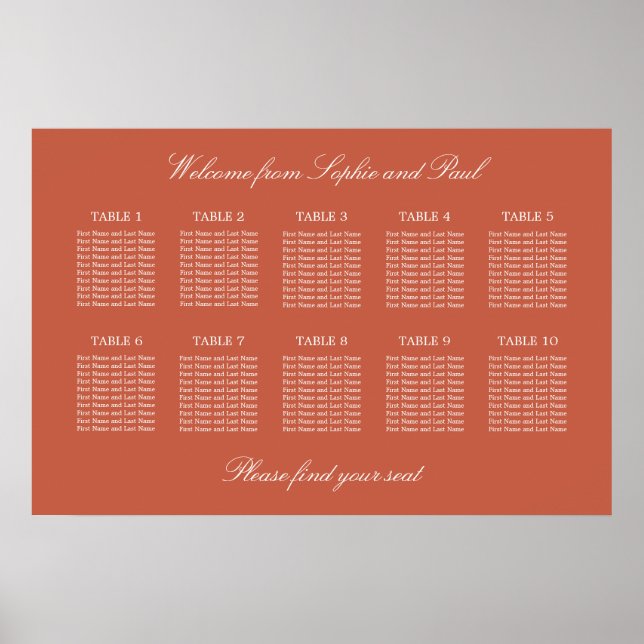 Affiche de plan de table de mariage Terracotta 10 (Devant)