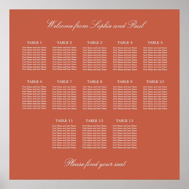 Affiche de plan de table de mariage Terracotta 13 (Devant)