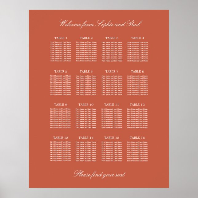 Affiche de plan de table de mariage Terracotta 16 (Devant)
