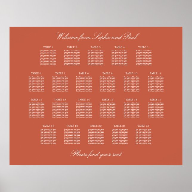 Affiche de plan de table de mariage Terracotta 22 (Devant)