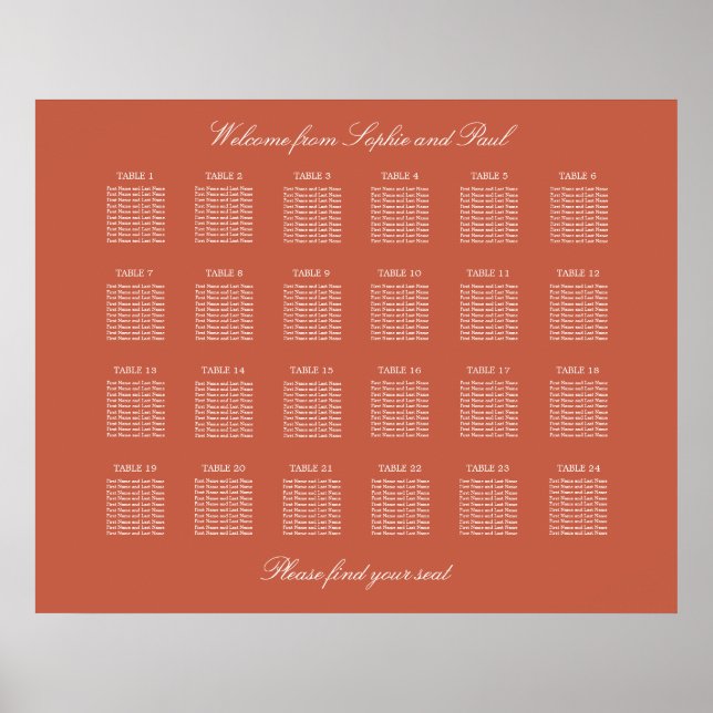 Affiche de plan de table de mariage Terracotta 24 (Devant)