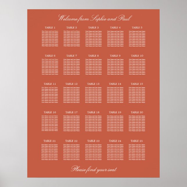 Affiche de plan de table de mariage Terracotta 25 (Devant)