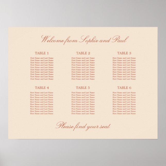 Affiche de plan de table de mariage Terracotta Scr (Devant)