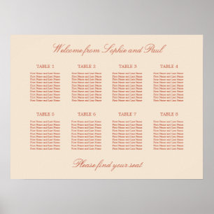 Affiche de plan de table de mariage Terracotta Scr