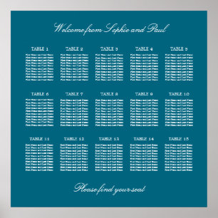 Affiche de plan de table de mariage turquoise 15