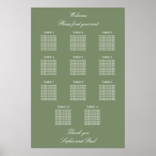 Affiche de plan de table de mariage vert sauge 11