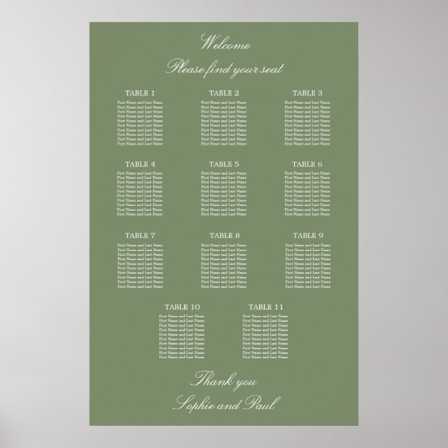Affiche de plan de table de mariage vert sauge 11 (Devant)