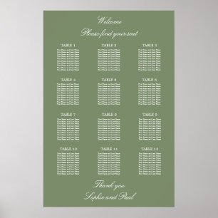 Affiche de plan de table de mariage vert sauge 12