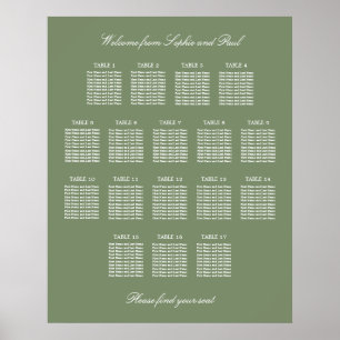 Affiche de plan de table de mariage vert sauge 17