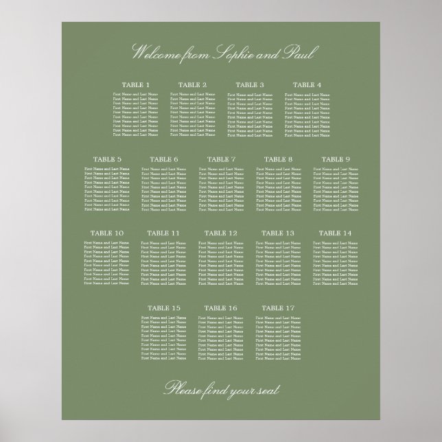 Affiche de plan de table de mariage vert sauge 17 (Devant)