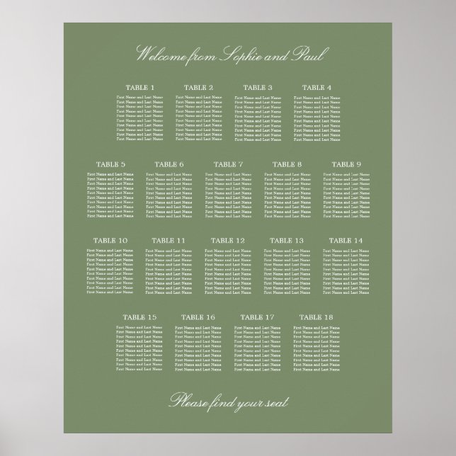 Affiche de plan de table de mariage vert sauge 18 (Devant)