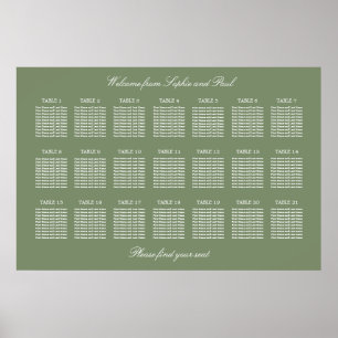 Affiche de plan de table de mariage vert sauge 21
