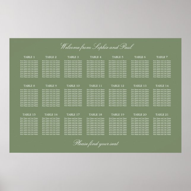Affiche de plan de table de mariage vert sauge 21 (Devant)