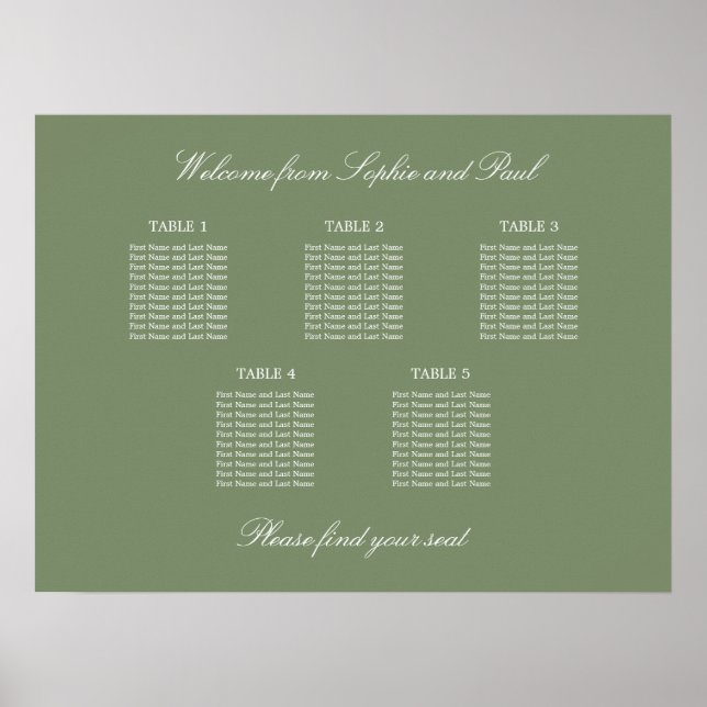 Affiche de plan de table de mariage vert sauge 5 (Devant)